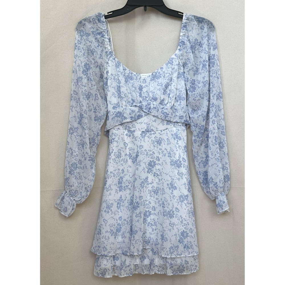 Thirty/Thirty LA Babydoll Fairy Blue Ditsy‎ Floral Chiffon Mini Dress S Smocked
